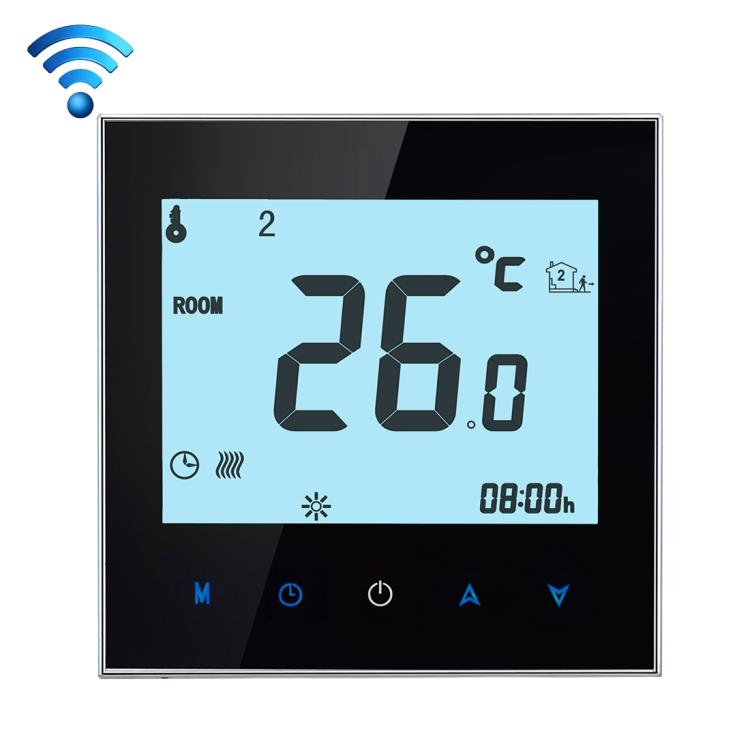 BHT-1000-GA-WIFI 3A Load Water Heating Type Touch LCD Digital WiFi Heating Room Thermostat, Display Clock / Temperature / Periods / Time / Week / Heat etc., BHT-1000 3A (Black), BHT-1000 3A (White) – Durable Build, Easy to Use BHT-1000 3A (Black) Black
