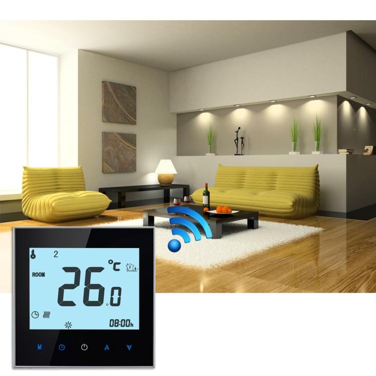BHT-1000-GA-WIFI 3A Load Water Heating Type Touch LCD Digital WiFi Heating Room Thermostat, Display Clock / Temperature / Periods / Time / Week / Heat etc., BHT-1000 3A (Black), BHT-1000 3A (White) – Durable Build, Easy to Use