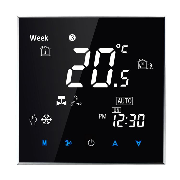 BAC-2000 Central Air Conditioning Type Touch LCD Digital 2-pipe Fan Coil Unit Room Thermostat, Display Fan Speed / Clock / Temperature / Time / Week / Heat etc., BAC-2000 (Black), BAC-2000 (White) BAC-2000 (Black) Black