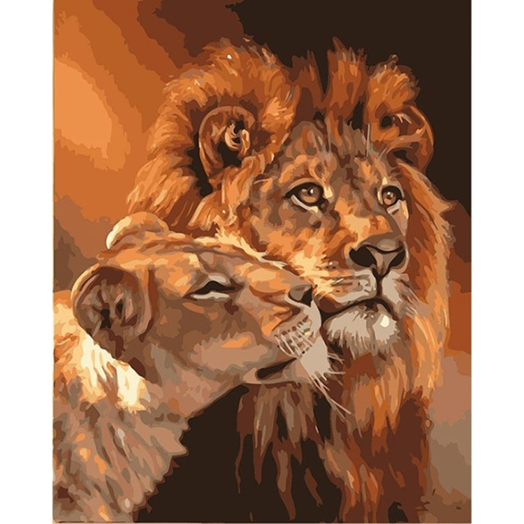 DIY Creative Paint By Numbers Oil Painting Lion Couple Art Painting without Framework, Size: 40*50 cm, Lion Couple Art Painting Lion Couple Art Painting