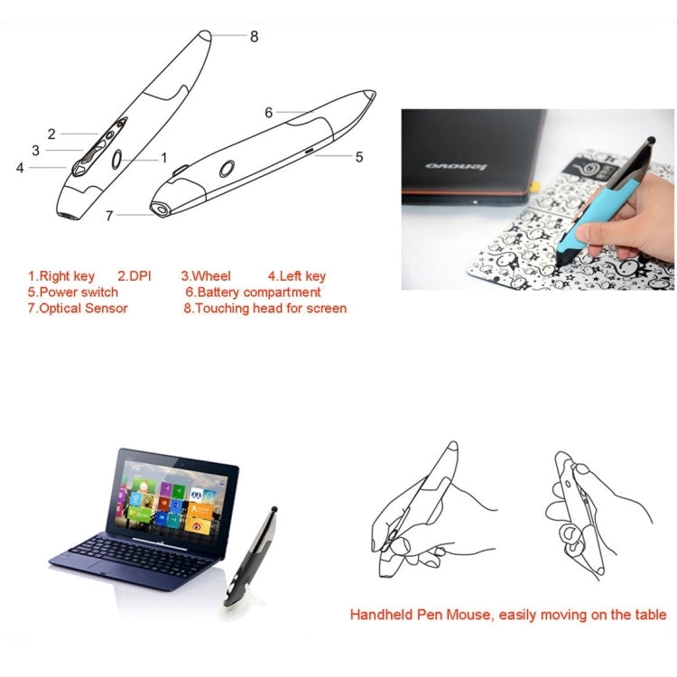 2.4GHz Innovative Pen-style Handheld Wireless Smart Mouse for PC Laptop, Red, Blue, Grey – Durable Build, Easy to Use