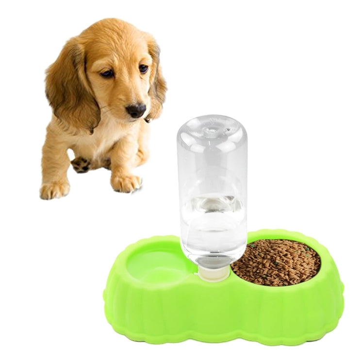 Pumpkin Shape Dog Cat Food Dish + Drinking Water Double Bowls with Automatic Water Dispenser, Size: S, Size: S Green, Size: S Magenta Size: S Green Green