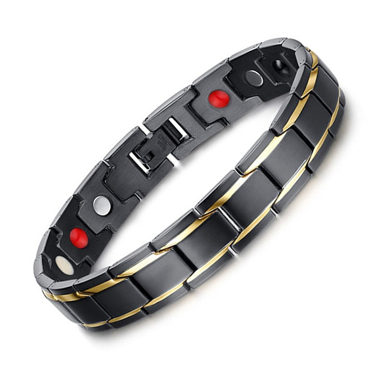 Europe and America Style Fashion Men Jewelry Stainless Steel + Gold-mounted Plating Magnetic Health Bracelet, Size: 12mm*22cm (Black+Gold), Size: 12mm*22cm (Black+Gold) Size: 12mm*22cm (Black+Gold)