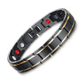 Europe and America Style Fashion Men Jewelry Stainless Steel + Gold-mounted Plating Magnetic Health Bracelet, Size: 12mm*22cm (Black+Gold), Size: 12mm*22cm (Black+Gold) Size: 12mm*22cm (Black+Gold)