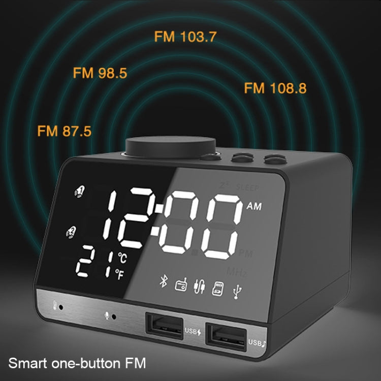 K11 Bluetooth Alarm Clock Speaker Creative Digital Music Clock Display Radio with Dual USB Interface, Support U Disk / TF Card / FM / AUX, US Plug, US Plug(Black), US Plug(White) – Bluetooth, TPU