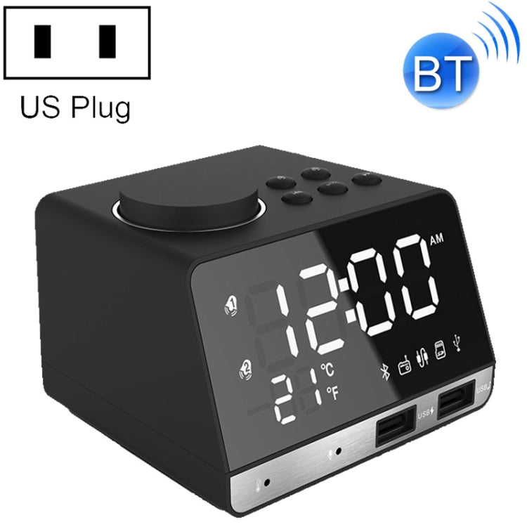 K11 Bluetooth Alarm Clock Speaker Creative Digital Music Clock Display Radio with Dual USB Interface, Support U Disk / TF Card / FM / AUX, US Plug, US Plug(Black), US Plug(White) – Bluetooth, TPU US Plug(Black) Black