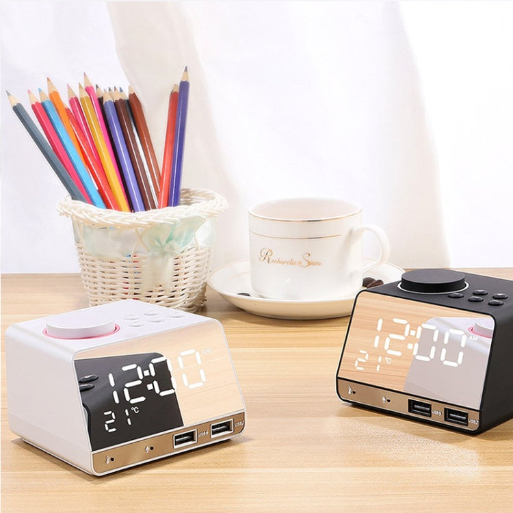 K11 Bluetooth Alarm Clock Speaker Creative Digital Music Clock Display Radio with Dual USB Interface, Support U Disk / TF Card / FM / AUX, US Plug, US Plug(Black), US Plug(White) – Bluetooth, TPU