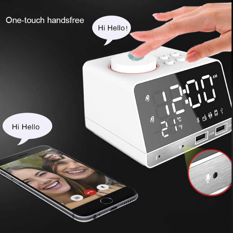 K11 Bluetooth Alarm Clock Speaker Creative Digital Music Clock Display Radio with Dual USB Interface, Support U Disk / TF Card / FM / AUX, UK Plug, UK Plug(Black), UK Plug(White) – Bluetooth, TPU