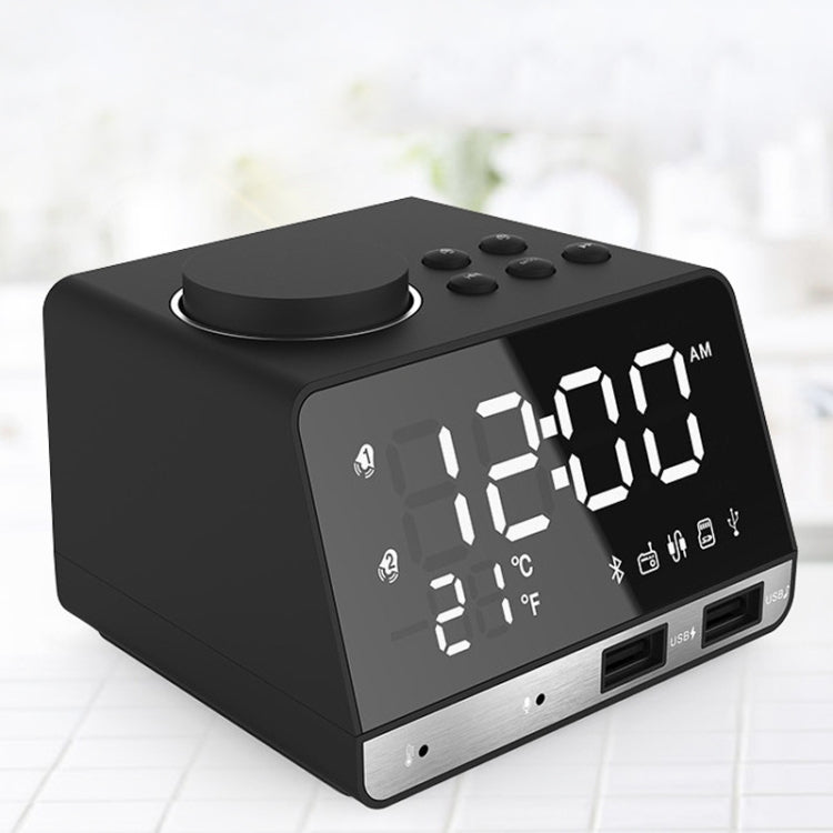 K11 Bluetooth Alarm Clock Speaker Creative Digital Music Clock Display Radio with Dual USB Interface, Support U Disk / TF Card / FM / AUX, UK Plug, UK Plug(Black), UK Plug(White) – Bluetooth, TPU