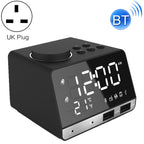 K11 Bluetooth Alarm Clock Speaker Creative Digital Music Clock Display Radio with Dual USB Interface, Support U Disk / TF Card / FM / AUX, UK Plug, UK Plug(Black), UK Plug(White) – Bluetooth, TPU UK Plug(Black) Black
