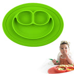 Smile Style One-piece Round Silicone Suction Placemat for Children, Built-in Plate and Bowl Green