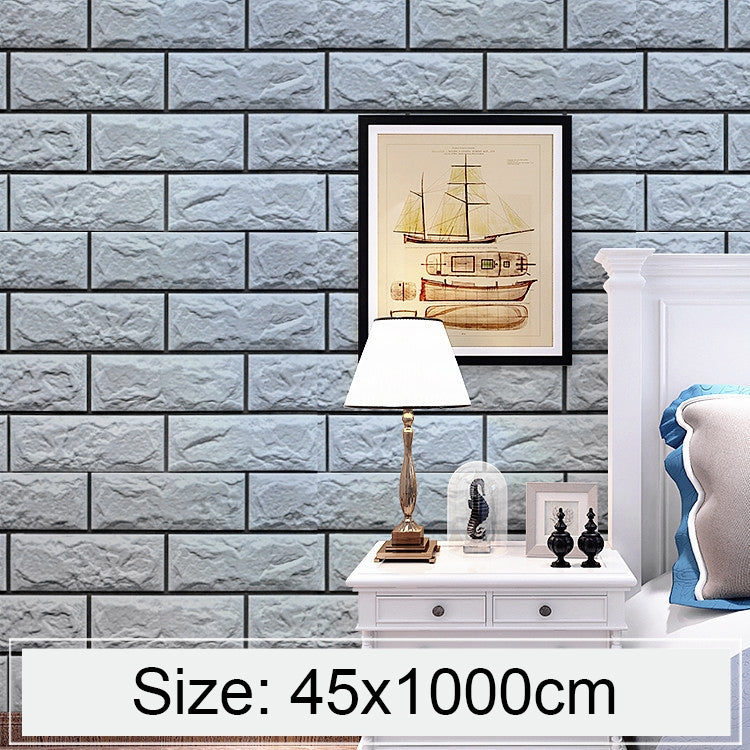 Silver Grey Brick Creative 3D Stone Brick Decoration Wallpaper Stickers Bedroom Living Room Wall Waterproof Wallpaper Roll, Size: 45 x 1000cm, 3D silver grey brick – Waterproof 3D silver grey brick