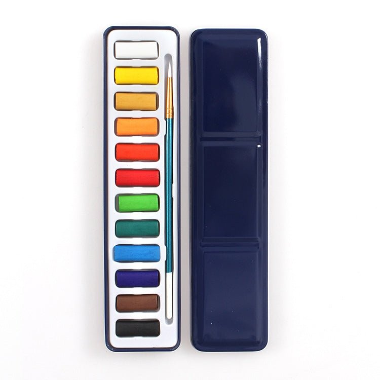 12 Colours Portable Iron Box Solid Watercolour Paint Set with Brush 12 Colors