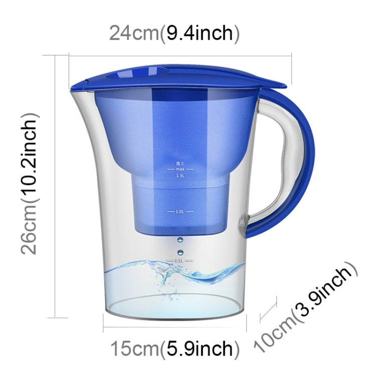 1.3L Portable Home Kitchen Activated Carbon Filter Cold Water Bottle, 1.3L (Blue)