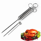 60ml Stainless Steel Syringe Dual Needles Condiment Turkey Meat Injector Cooking Tools, Stainless Steel Marinade Injector Stainless Steel Marinade Injector