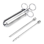 60ml Stainless Steel Syringe Dual Needles Condiment Turkey Meat Injector Cooking Tools, Stainless Steel Marinade Injector