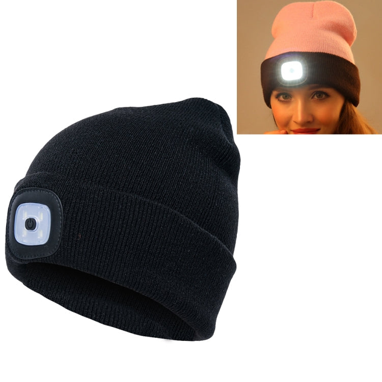 Unisex Warm Winter Polyacrylonitrile Knit Hat Adult Head Cap with 4 LED Lights, USB Type – Durable Build, Easy to Use USB Type Black