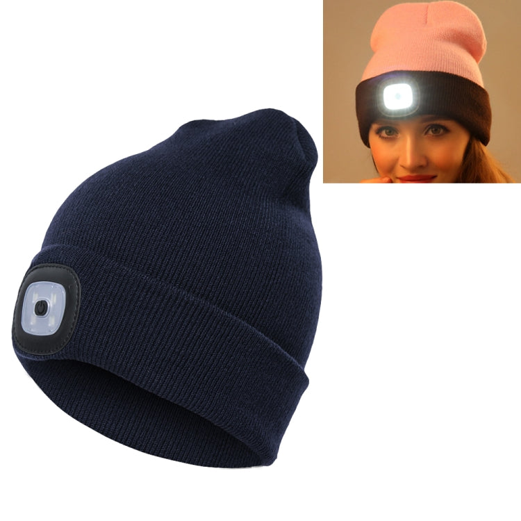 Unisex Warm Winter Polyacrylonitrile Knit Hat Adult Head Cap with 4 LED Lights, USB Type – Durable Build, Easy to Use USB Type Dark Blue