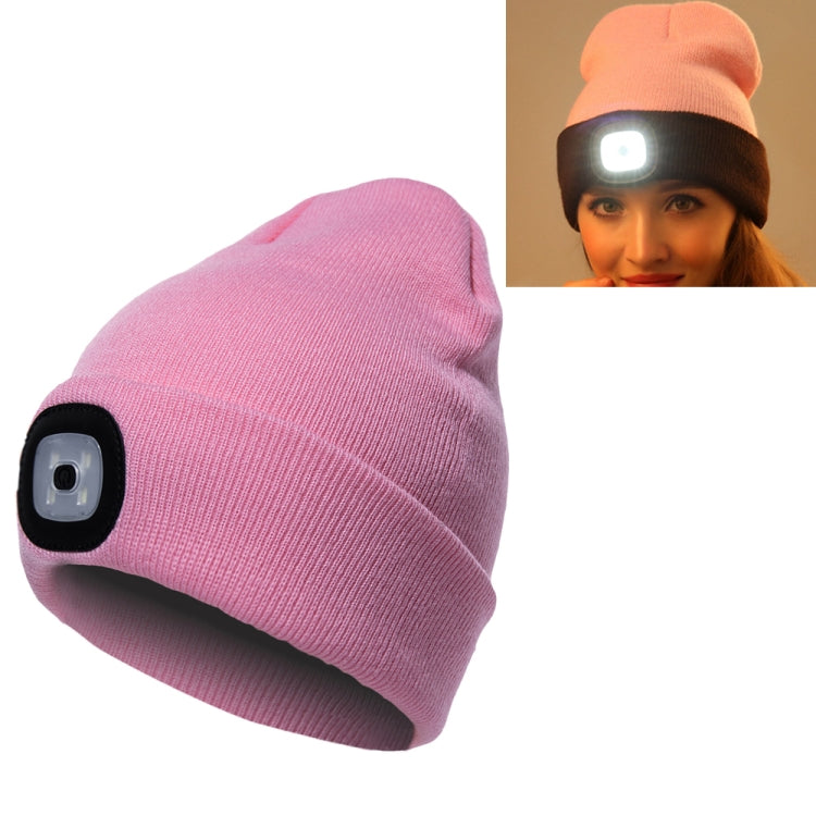 Unisex Warm Winter Polyacrylonitrile Knit Hat Adult Head Cap with 4 LED Lights, USB Type – Durable Build, Easy to Use USB Type Pink