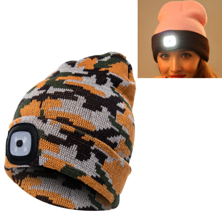 Unisex Warm Winter Polyacrylonitrile Knit Hat Adult Head Cap with 4 LED Lights, USB Type – Durable Build, Easy to Use USB Type Gold