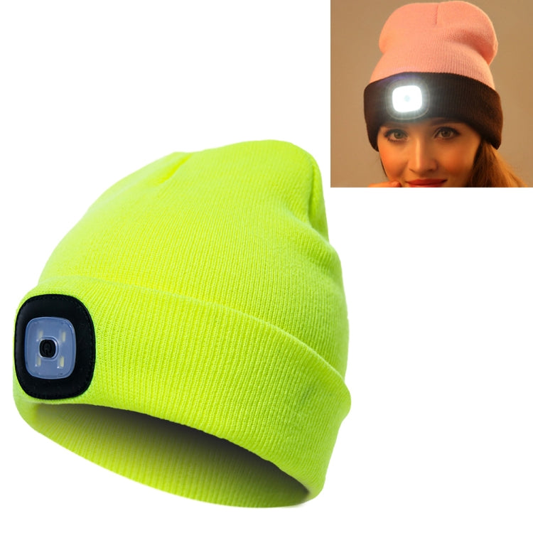 Unisex Warm Winter Polyacrylonitrile Knit Hat Adult Head Cap with 4 LED Lights, USB Type – Durable Build, Easy to Use USB Type Yellow