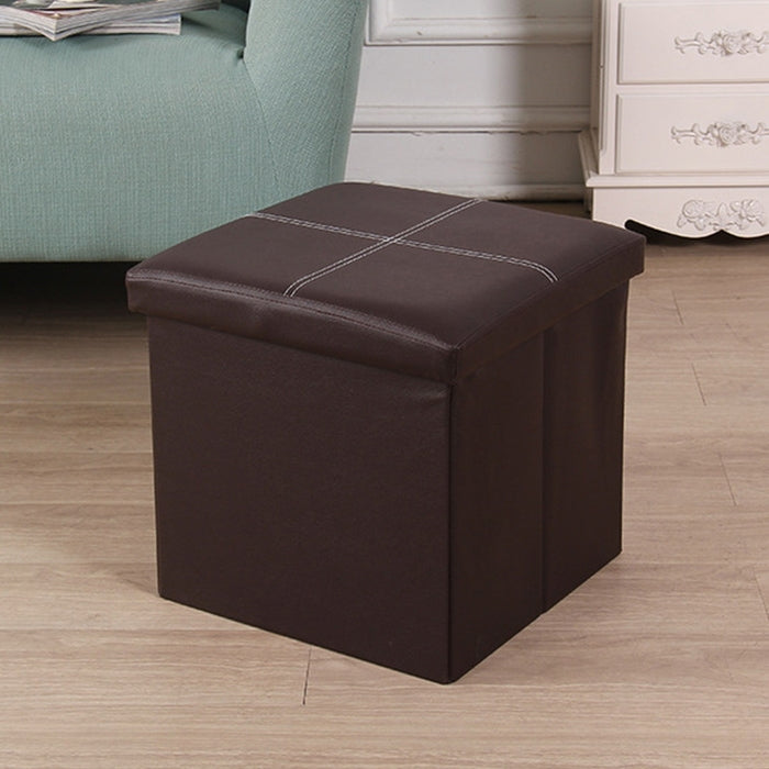 Leather Storage Box Creative Crossline Folding Sofa Bench – Wear-resistant, Leather Black Brown