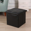 Leather Storage Box Creative Crossline Folding Sofa Bench Black