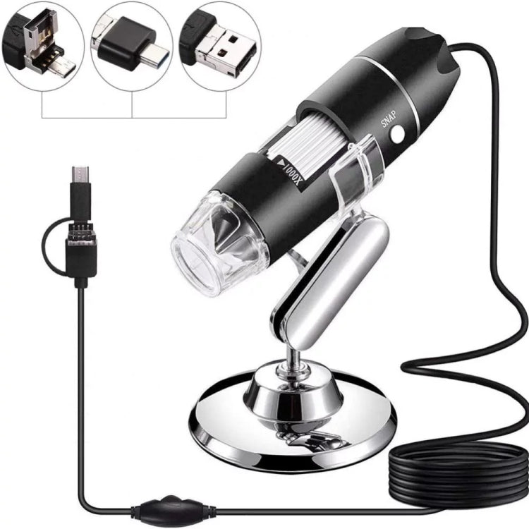 1600X Magnifier HD Image Sensor 3 in 1 USB Digital Microscope with 8 LED & Professional Stand – Durable Build, Easy to Use Grey