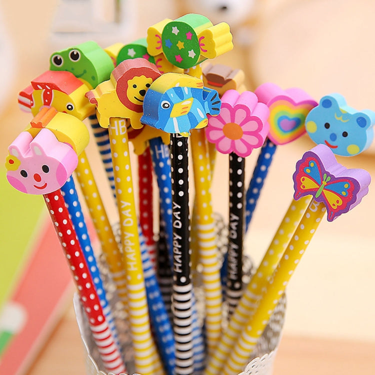 10pcs Cartoon Animals Wooden HB Pencils with Eraser for Kids HB Pencil with Eraser