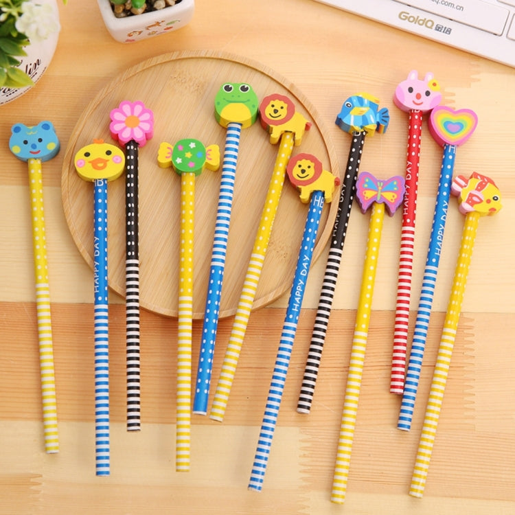 10pcs Cartoon Animals Wooden HB Pencils with Eraser for Kids