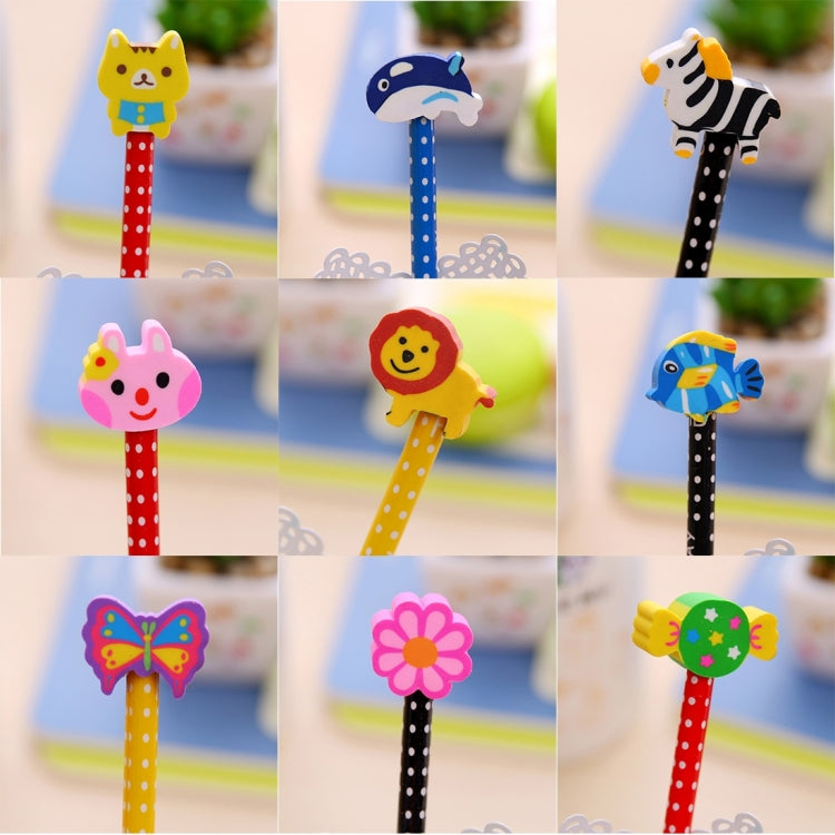 10pcs Cartoon Animals Wooden HB Pencils with Eraser for Kids
