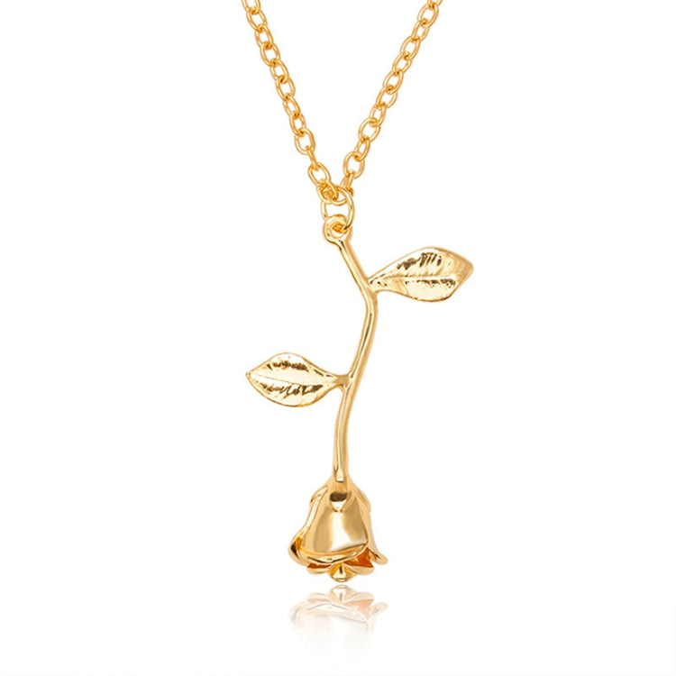 Valentines Day Gift Rose Flower Pendant Jewelry Chain Necklace, Chain Length: 45cm Gold