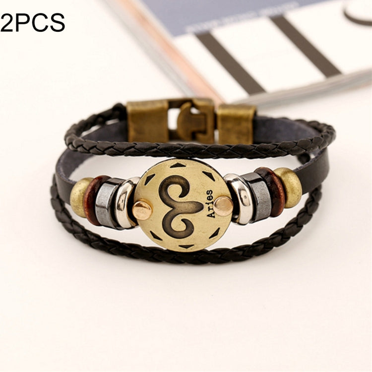 2 PCS Couple Lovers Jewelry Leather Braided Constellation Detail Hand Chain Bracelet, Size: 21*1.2cm, HC3505A, HC3505B, HC3505C, HC3505D, HC3505E, HC3505F, HC3505G, HC3505H, HC3505J, HC3505K, HC3505L, HC3505M HC3505J