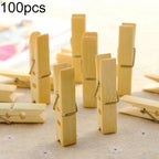 100pcs Multi-function Mini Bamboo Clothes Photo Paper Peg Clothespin Laundry Hanger Clip, Bamboo Bamboo