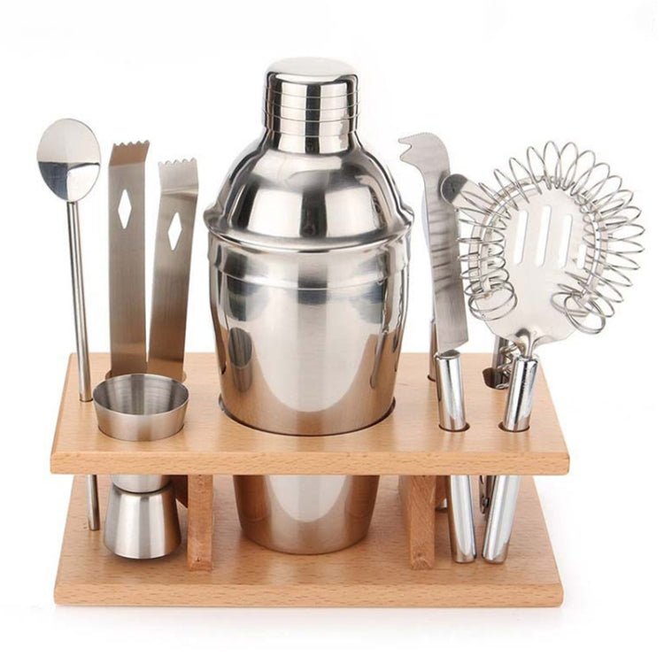9 in 1 Stainless Steel Cocktail Shaker Tools Set with Wooden Mount, Capacity: 350ml, 350ml 350ml