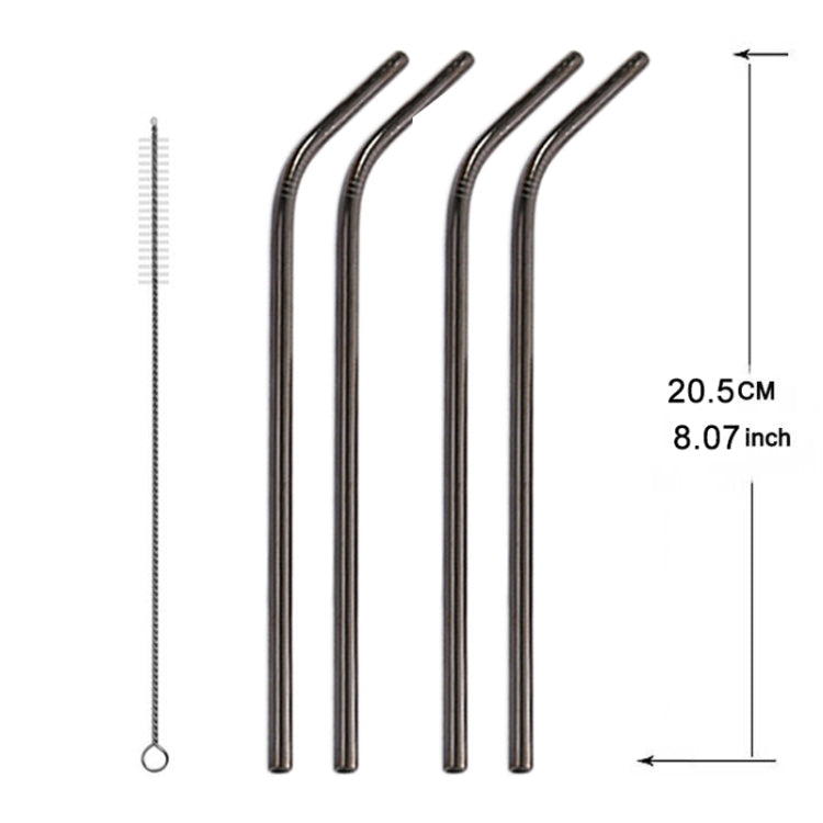 5pcs Reusable Stainless Steel Bent Drinking Straw + Cleaner Brush Set Kit, 215*6mm, 215*6mm (Bent)