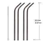 5pcs Reusable Stainless Steel Bent Drinking Straw + Cleaner Brush Set Kit, 215*6mm, 215*6mm (Bent)