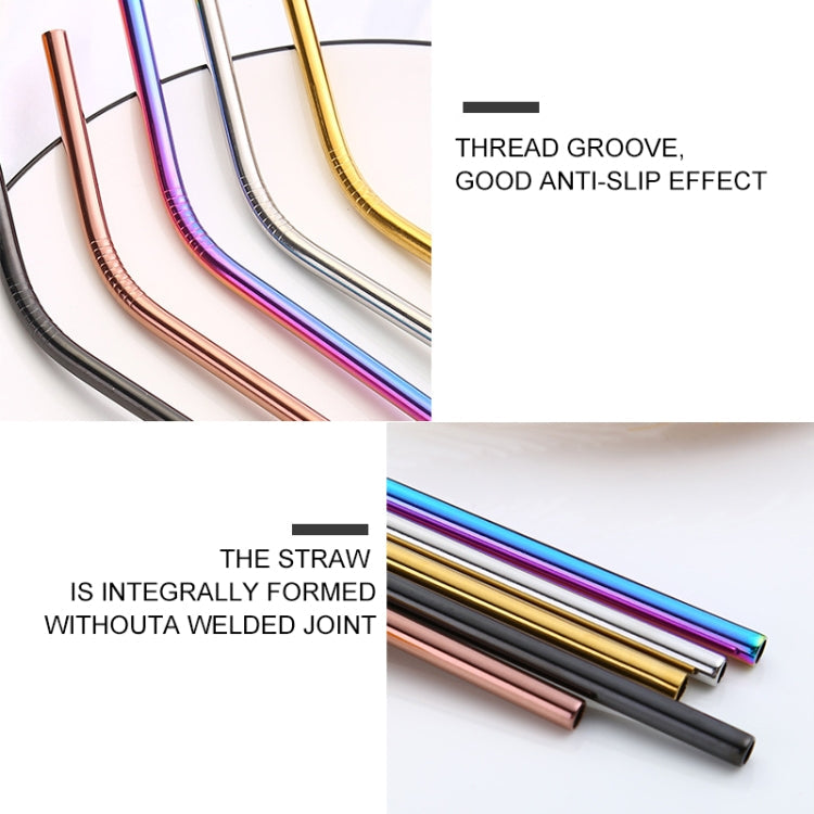 5pcs Reusable Stainless Steel Bent Drinking Straw + Cleaner Brush Set Kit, 215*6mm, 215*6mm (Bent)