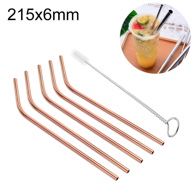 5pcs Reusable Stainless Steel Bent Drinking Straw + Cleaner Brush Set Kit, 215*6mm, 215*6mm (Bent) – Durable Build, Easy to Use 215*6mm (Bent) Rose Gold