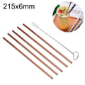 5pcs Reusable Stainless Steel Straight Drinking Straw + Cleaner Brush Set Kit, 215*6mm, 215*6mm (Straight) 215*6mm (Straight) Rose Gold