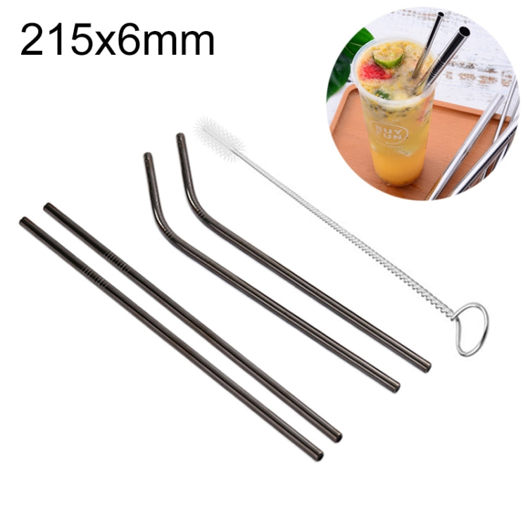 4pcs Reusable Stainless Steel Drinking Straw + Cleaner Brush Set Kit, 215*6mm, 215*6mm (Combination) – Durable Build, Easy to Use 215*6mm (Combination) Black