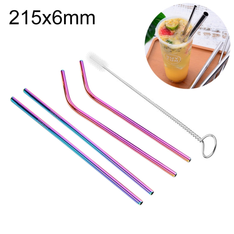 4pcs Reusable Stainless Steel Drinking Straw + Cleaner Brush Set Kit, 215*6mm, 215*6mm (Combination) – Durable Build, Easy to Use 215*6mm (Combination) Colour