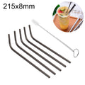 5pcs Reusable Stainless Steel Bent Drinking Straw + Cleaner Brush Set Kit, 215*8mm, 215*8mm (Bent) 215*8mm (Bent) Black