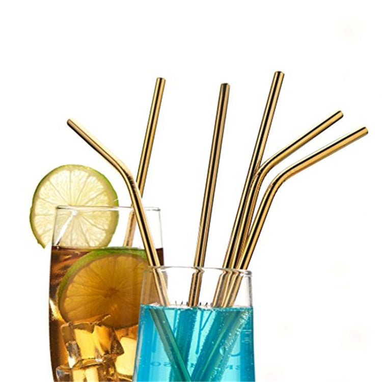 5pcs Reusable Stainless Steel Bent Drinking Straw + Cleaner Brush Set Kit, 215*8mm, 215*8mm (Bent)