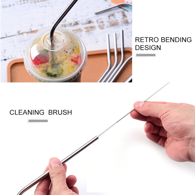 5pcs Reusable Stainless Steel Bent Drinking Straw + Cleaner Brush Set Kit, 215*8mm, 215*8mm (Bent)