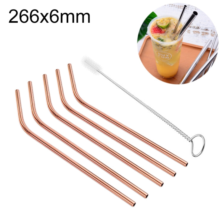 5pcs Reusable Stainless Steel Bent Drinking Straw + Cleaner Brush Set Kit, 266*6mm, 266*6mm (Bent) – Durable Build, Easy to Use 266*6mm (Bent) Rose Gold