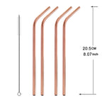 5pcs Reusable Stainless Steel Bent Drinking Straw + Cleaner Brush Set Kit, 266*6mm, 266*6mm (Bent) – Durable Build, Easy to Use