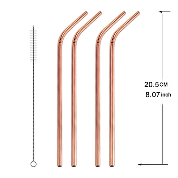 5pcs Reusable Stainless Steel Bent Drinking Straw + Cleaner Brush Set Kit, 266*6mm, 266*6mm (Bent) – Durable Build, Easy to Use