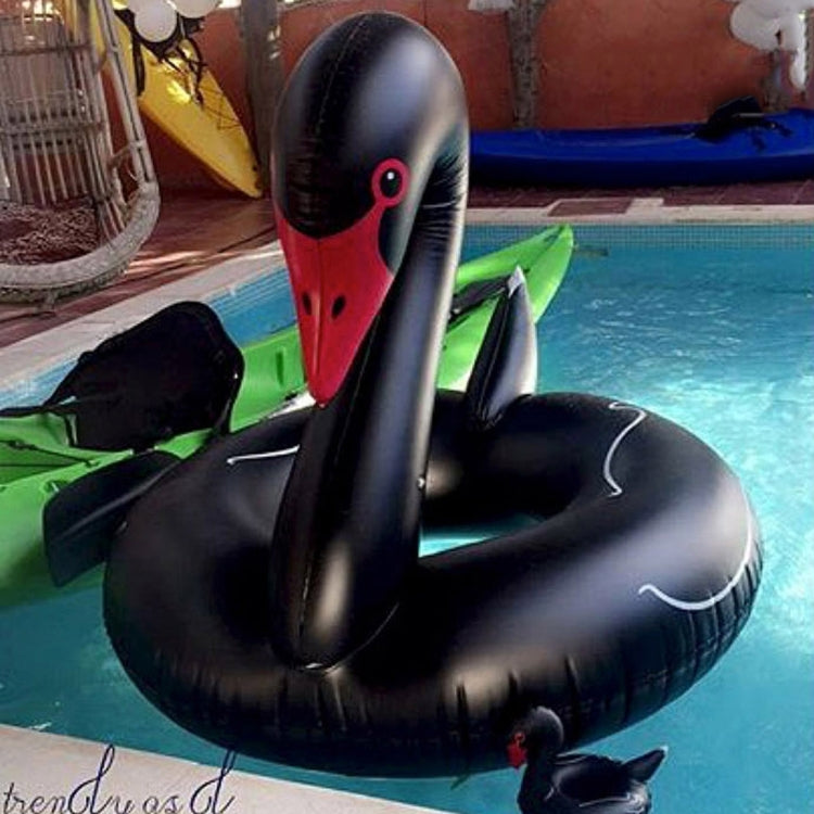 Swan Shaped Inflatable Floating Swimming Safety Pool Ring, Inflated Size: 110cm, 110cm Swan Black