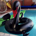 Swan Shaped Inflatable Floating Swimming Safety Pool Ring, Inflated Size: 110cm, 110cm Swan Black